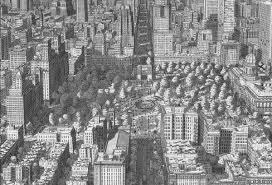 Drawing a super detailed aerial view of the city from memory